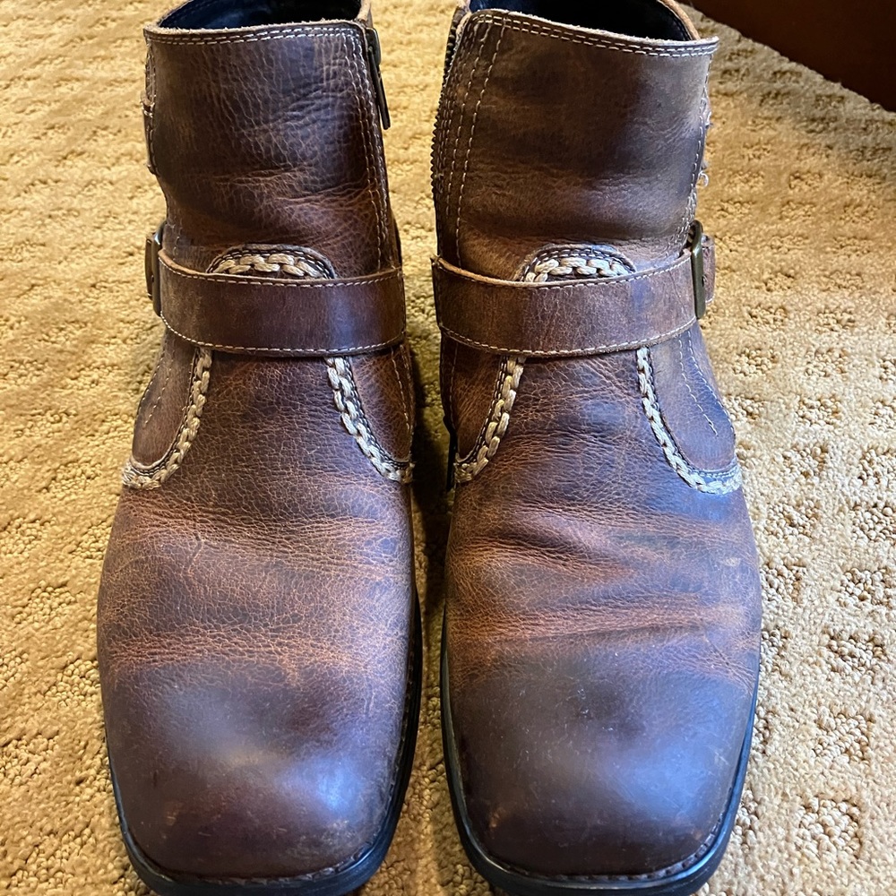 Mens Bed Stu handcrafted leather buckle ankle boots size 10.5 double straps zip
